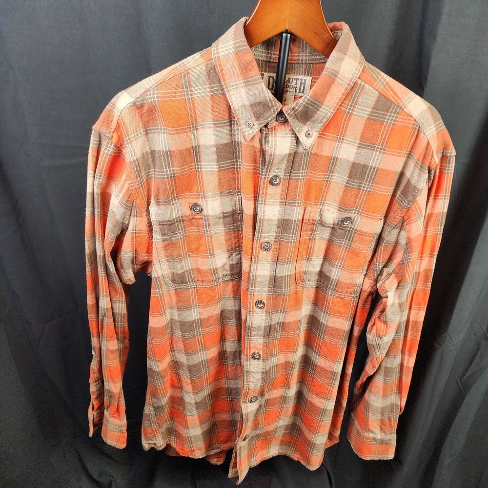 Duluth Trading‎ Long Sleeve Button-Up Plaid Flannel Orange Size M